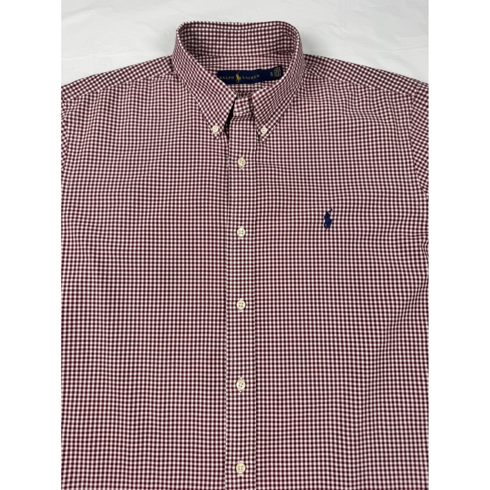 Polo Ralph Lauren Mens XL Burgundy Gingham Check Cotton Button Down Shirt